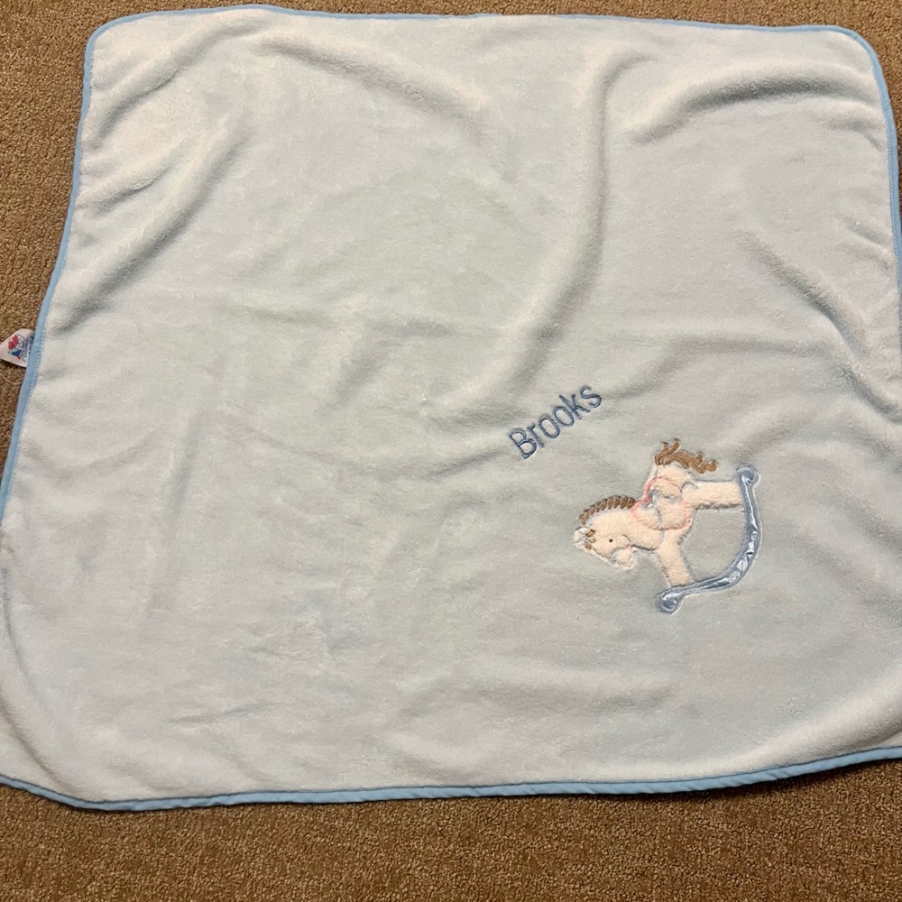 “Brooks” Personalized Baby Blue Plush Soft Blanket